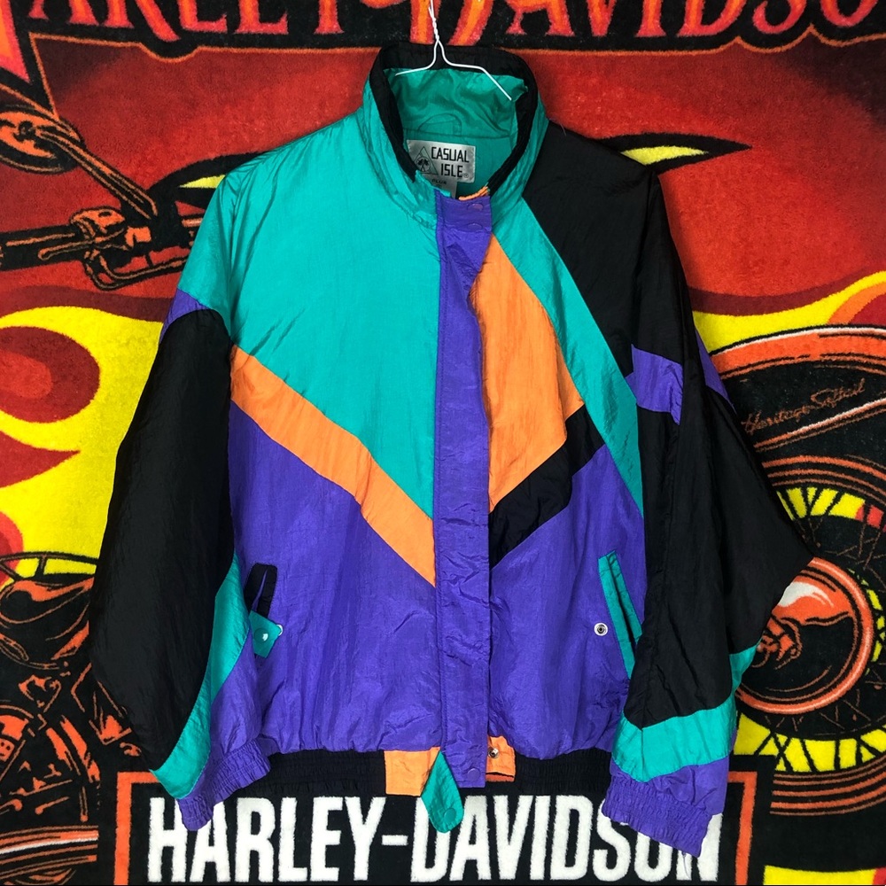 Vintage Casual Isle Windbreaker Jacket Color Block